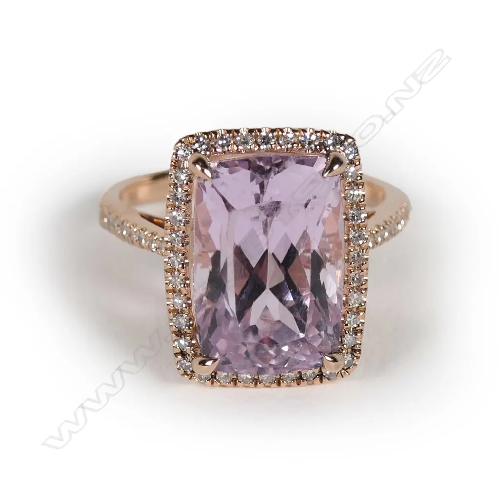 A 14k rose gold kunzite and diamond ring Image 1++