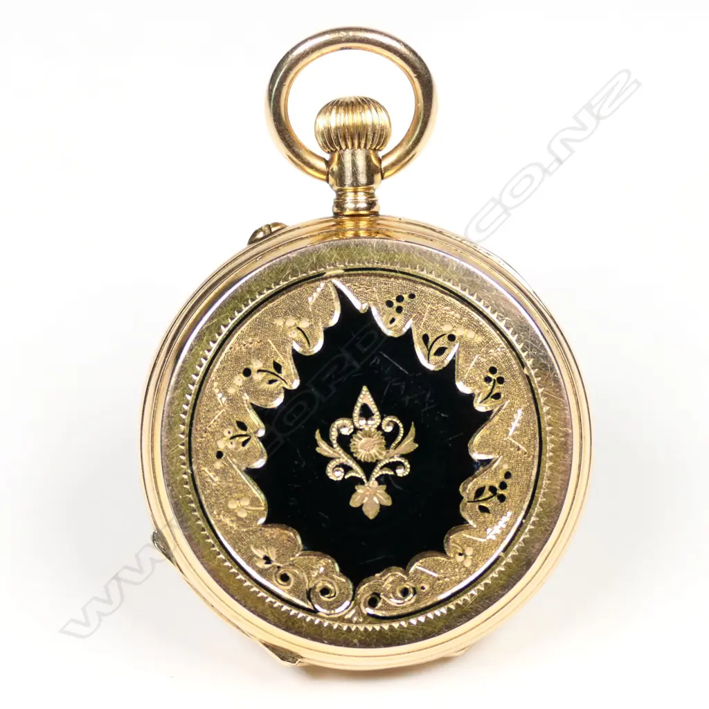 An 18ct gold enamel and diamond pocket watch Image 1++
