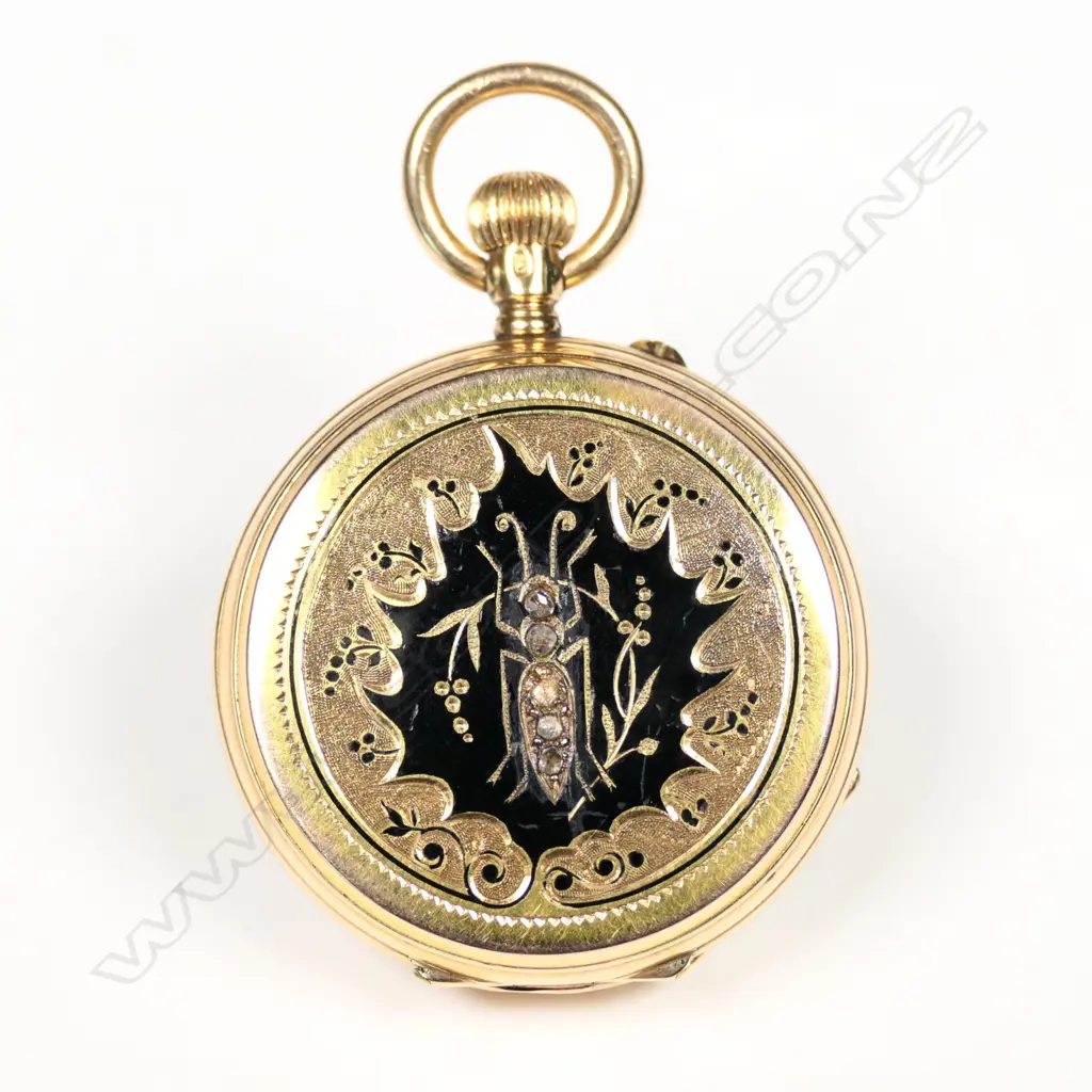 An 18ct gold enamel and diamond pocket watch Image 1++