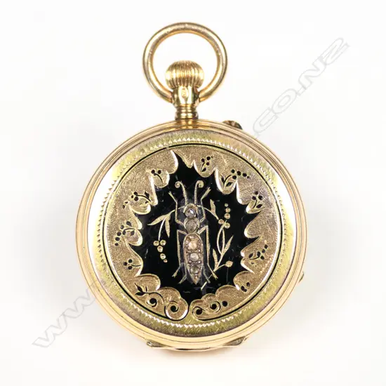An 18ct gold enamel and diamond pocket watch