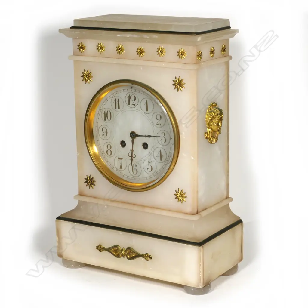 A 19thC French white alabaster mantel clock Image 1++
