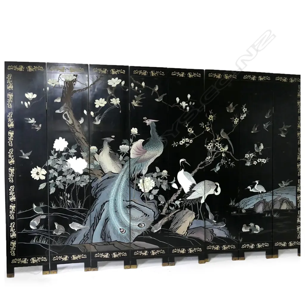 An eight-fold lacquer Oriental screen Image 1++