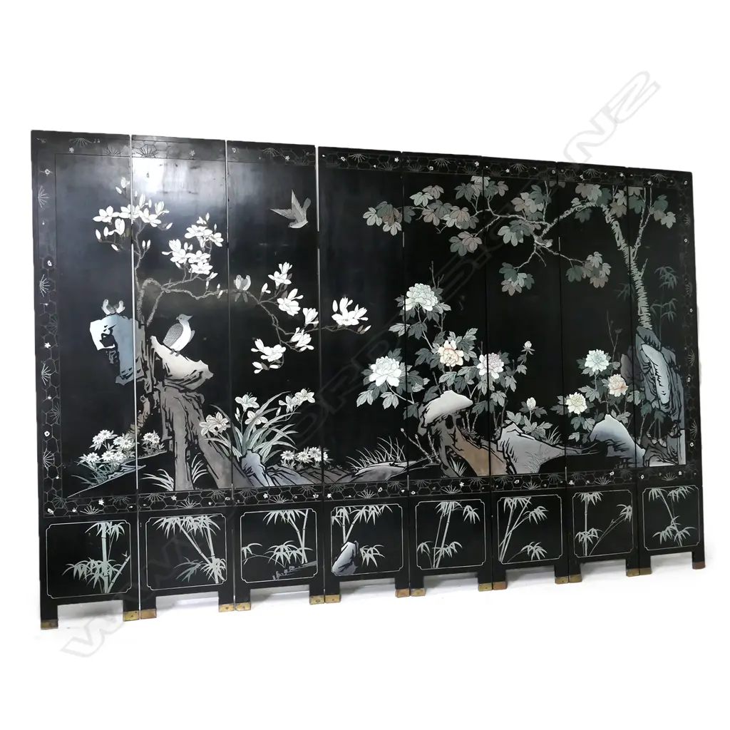 An eight-fold lacquer Oriental screen Image 1++