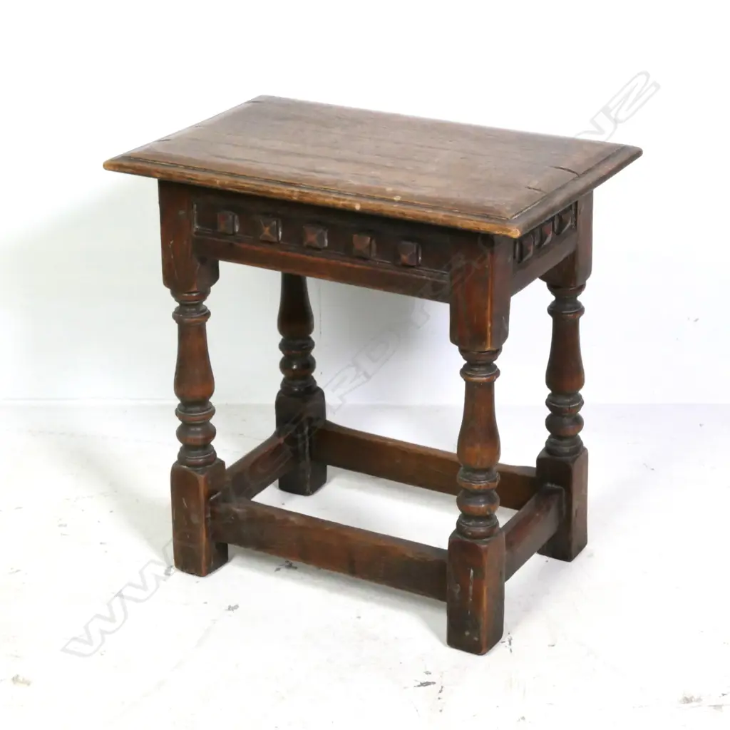 A vintage oak Elizabethan style stool Image 1++