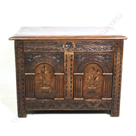 A small oak Elizabethan style coffer