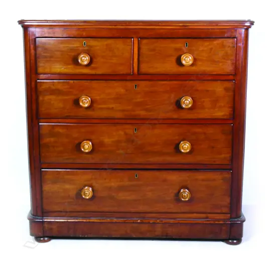 A Victorian mahogany five drawer chest