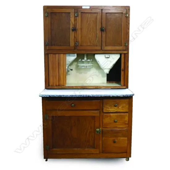 An American oak 1920s Hoosier kitchen cabinet