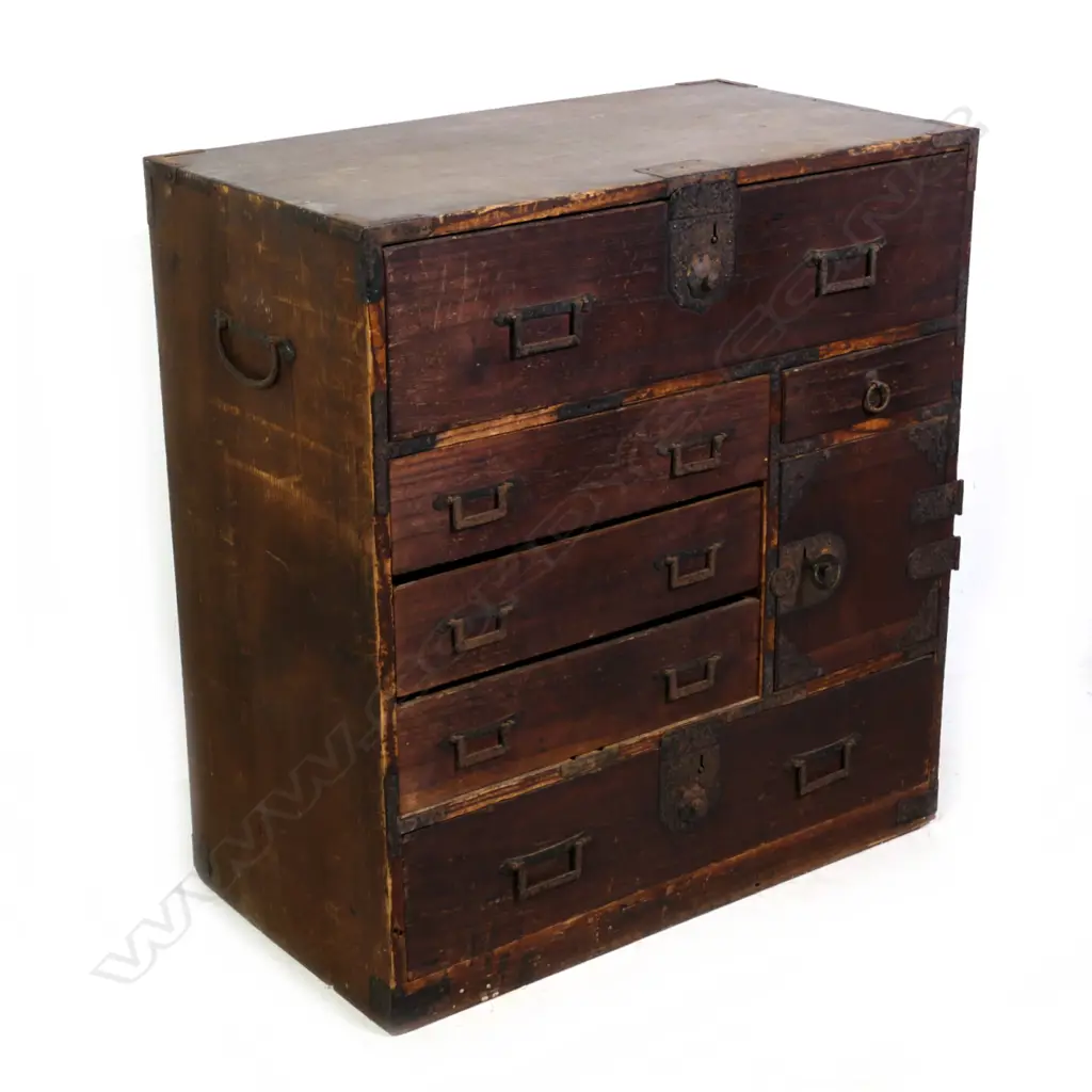 A 19thC Meiji Japanese small tansu collector's cabinet Image 1++