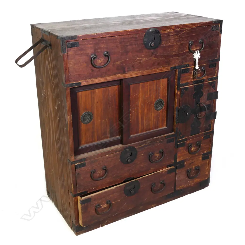 A late 19thC Meiji Japanese small tansu collector's cabinet Image 1++