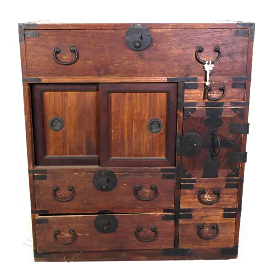 A late 19thC Meiji Japanese small tansu collector's cabinet