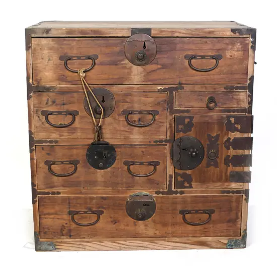 A late 19thC Japanese tansu collector's cabinet