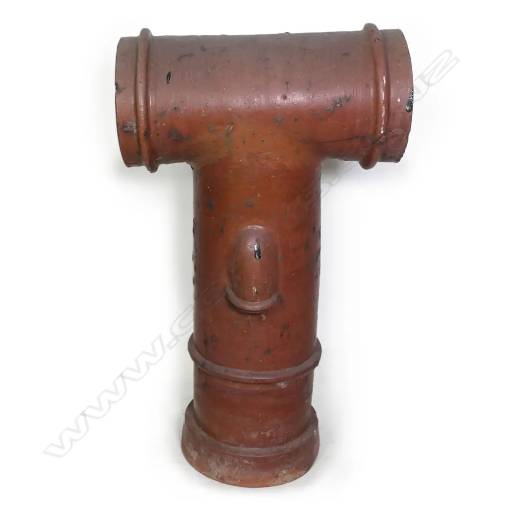 A c.1900 William Murphy T-form chimney pot; salt glazed with kiln drips to top Image 1++