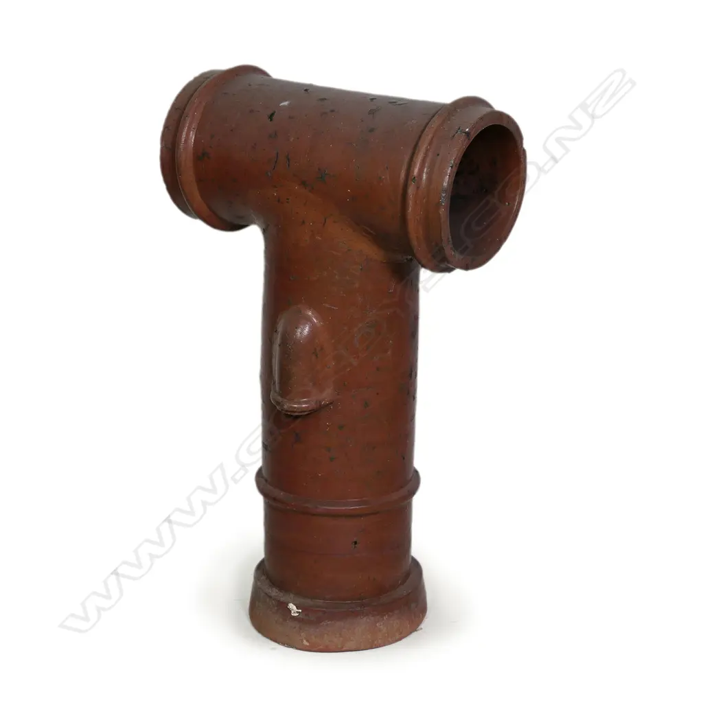 A c.1900 William Murphy T-form chimney pot; salt glazed with kiln drips to top Image 1++