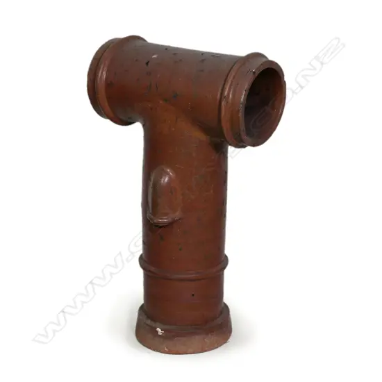 A c.1900 William Murphy T-form chimney pot; salt glazed with kiln drips to top