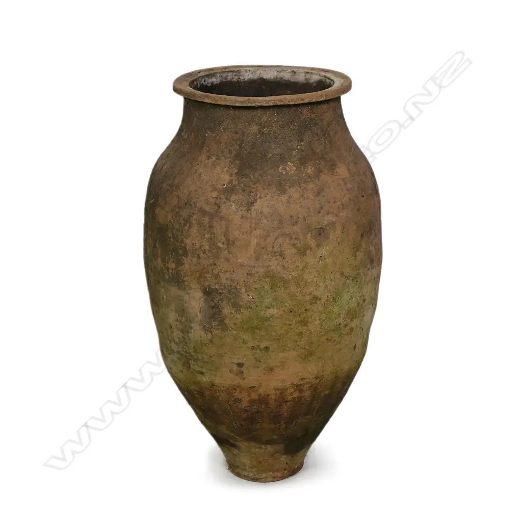 An old European terracotta tall olive oil storage jar Image 1++