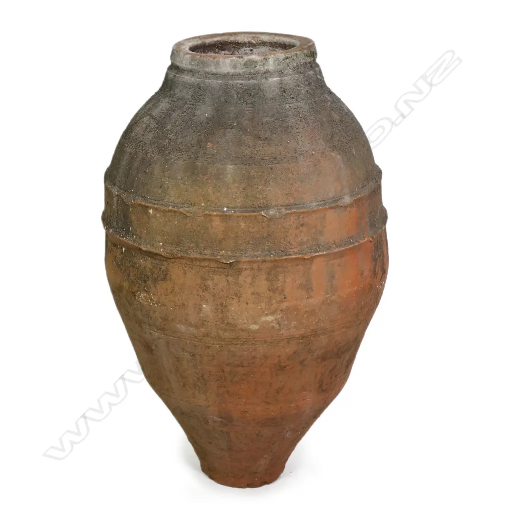 An old European terracotta tall olive oil storage jar Image 1++