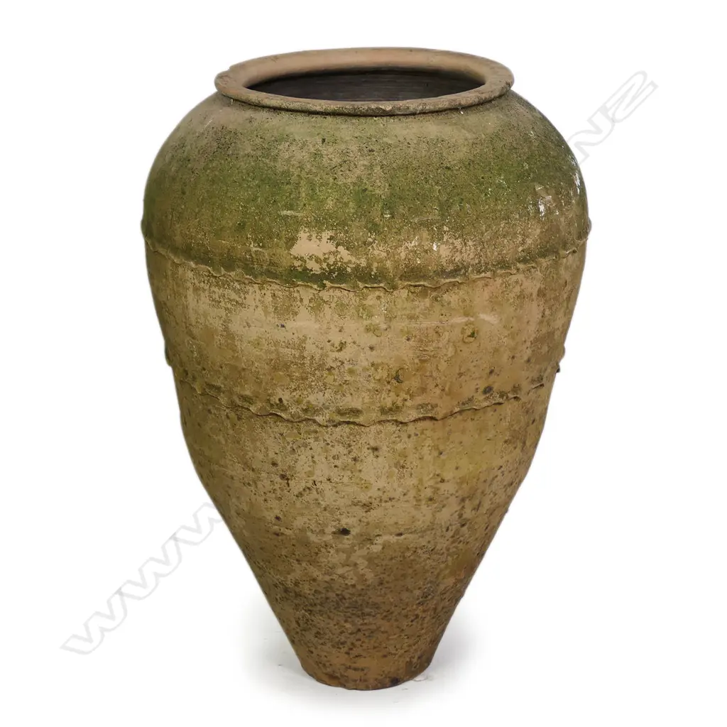 An old European terracotta tall olive oil storage jar Image 1++
