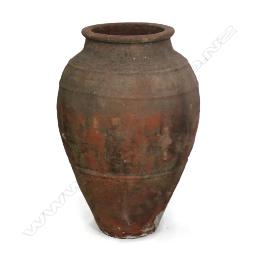 An old European terracotta tall olive oil storage jar Image 1++