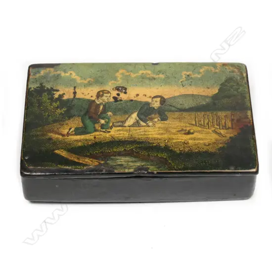A 19thC papier-mâché snuff box