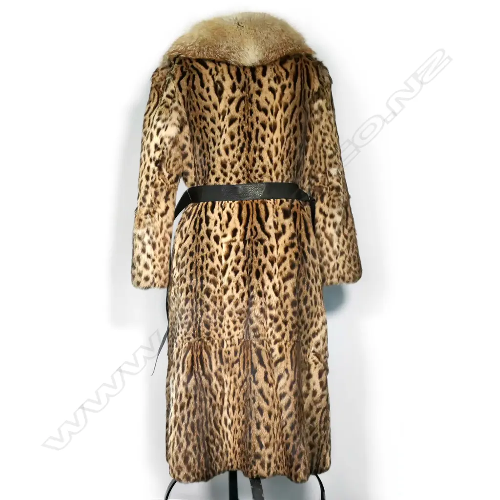 A vintage full length ocelot fur coat with fox collar Image 1++