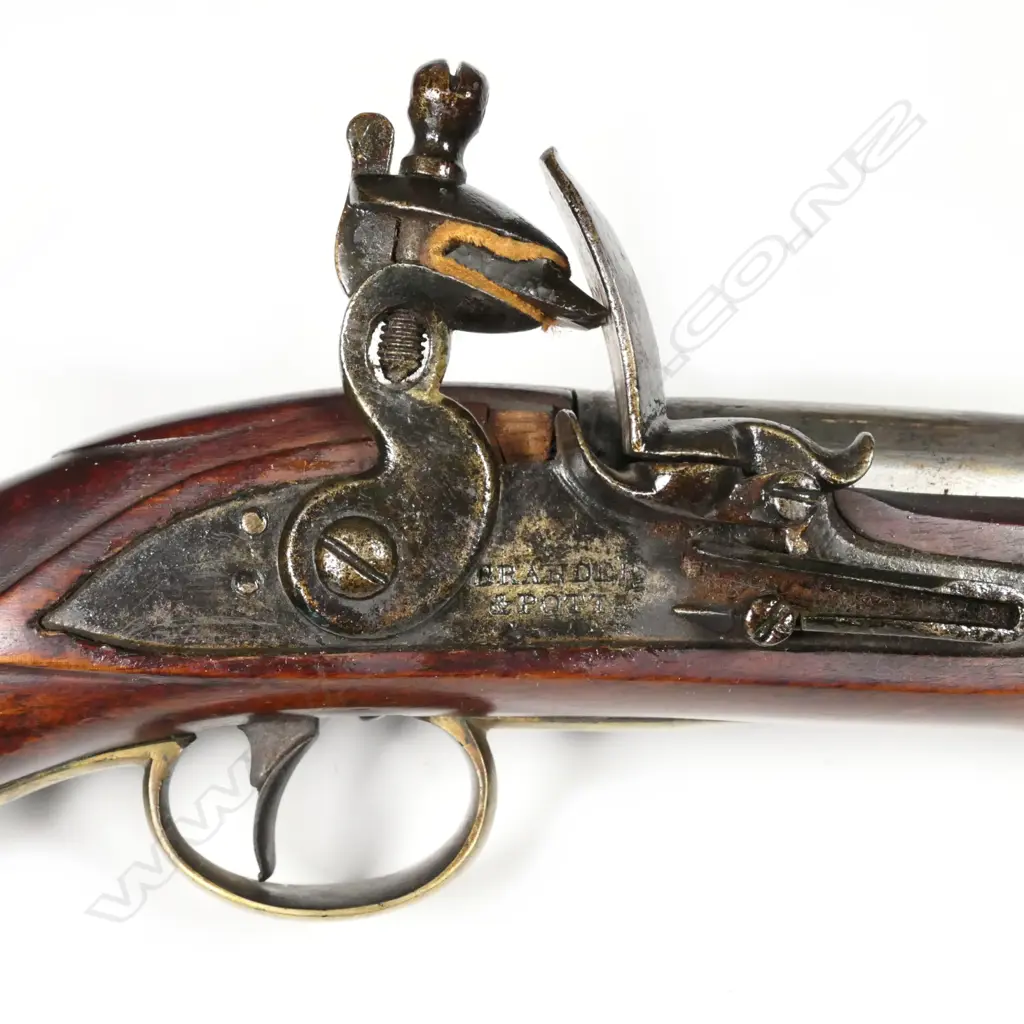 An English antique c.1800 flintlock seaman's pistol by Martin Brander and Thomas Potts Image 1++