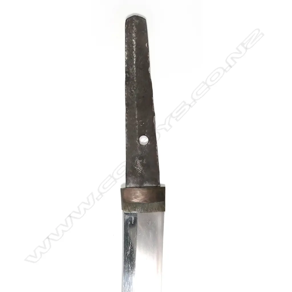 An old Japanese katana sword blade in shirasaya. displaying a fairly straight hamon Image 1++