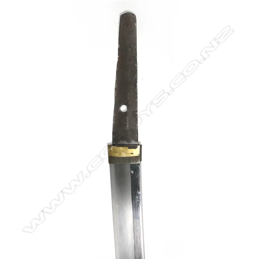 An old Japanese katana sword blade in shirasaya. displaying a fairly straight hamon Image 1++