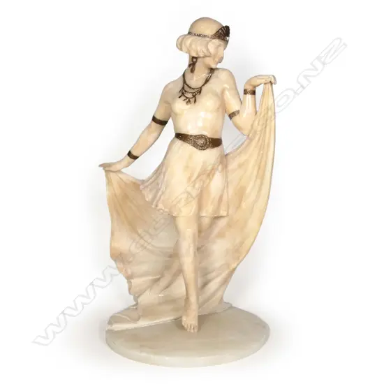 An Italian Art Deco alabaster statuette of an Egyptian dancer