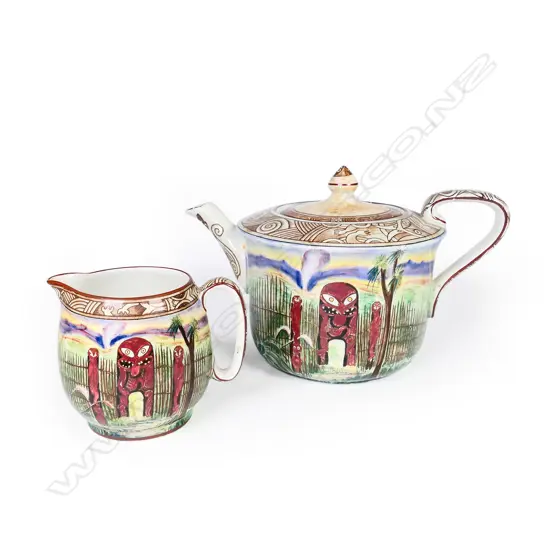 A Royal Winton Maoriland teapot and cream jug