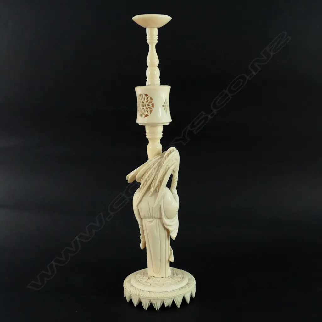 An early 20thC Chinese tall carved ivory figured stand puzzle ball Image 1++