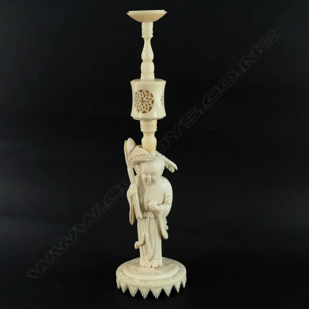An early 20thC Chinese tall carved ivory figured stand puzzle ball Image 1++