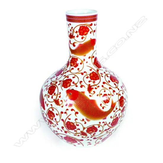 A Chinese iron-red and gilt finely decorated 'Fish' vase