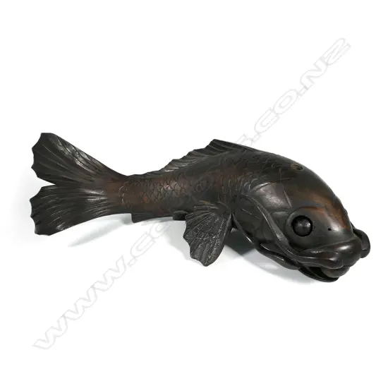 A large Japanese hand carved 'Jizai kagi' wooden Koi fish
