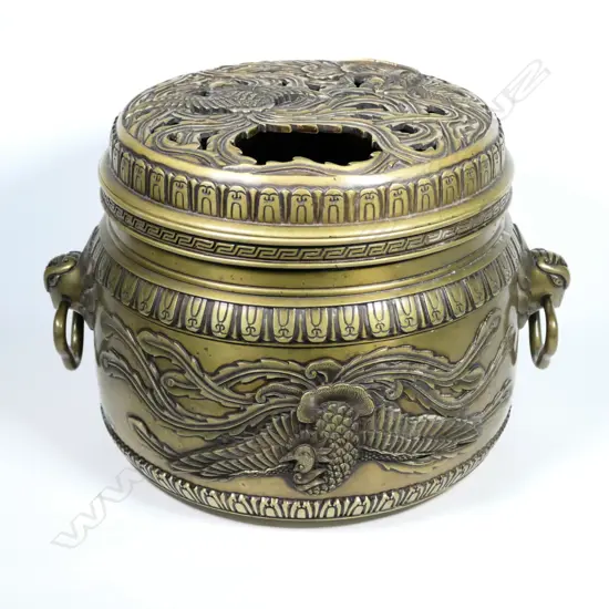 A vintage Japanese bronze decorative lidded fire pot