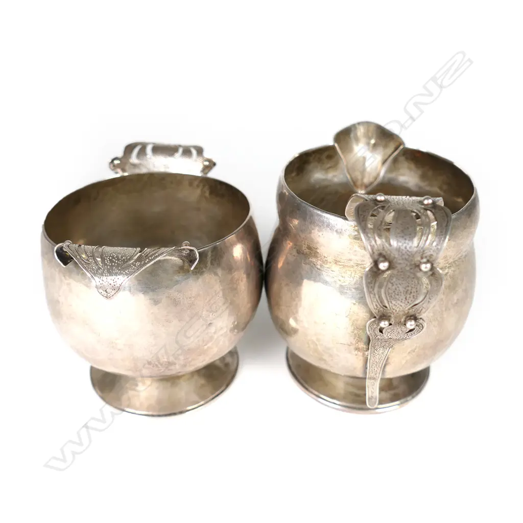 A rare New Zealand Arts & Crafts silver sugar and creamer by Marjorie R. Trenwith Image 1++