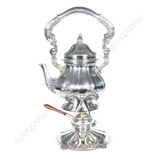 An Italian sterling silver spirit kettle on stand