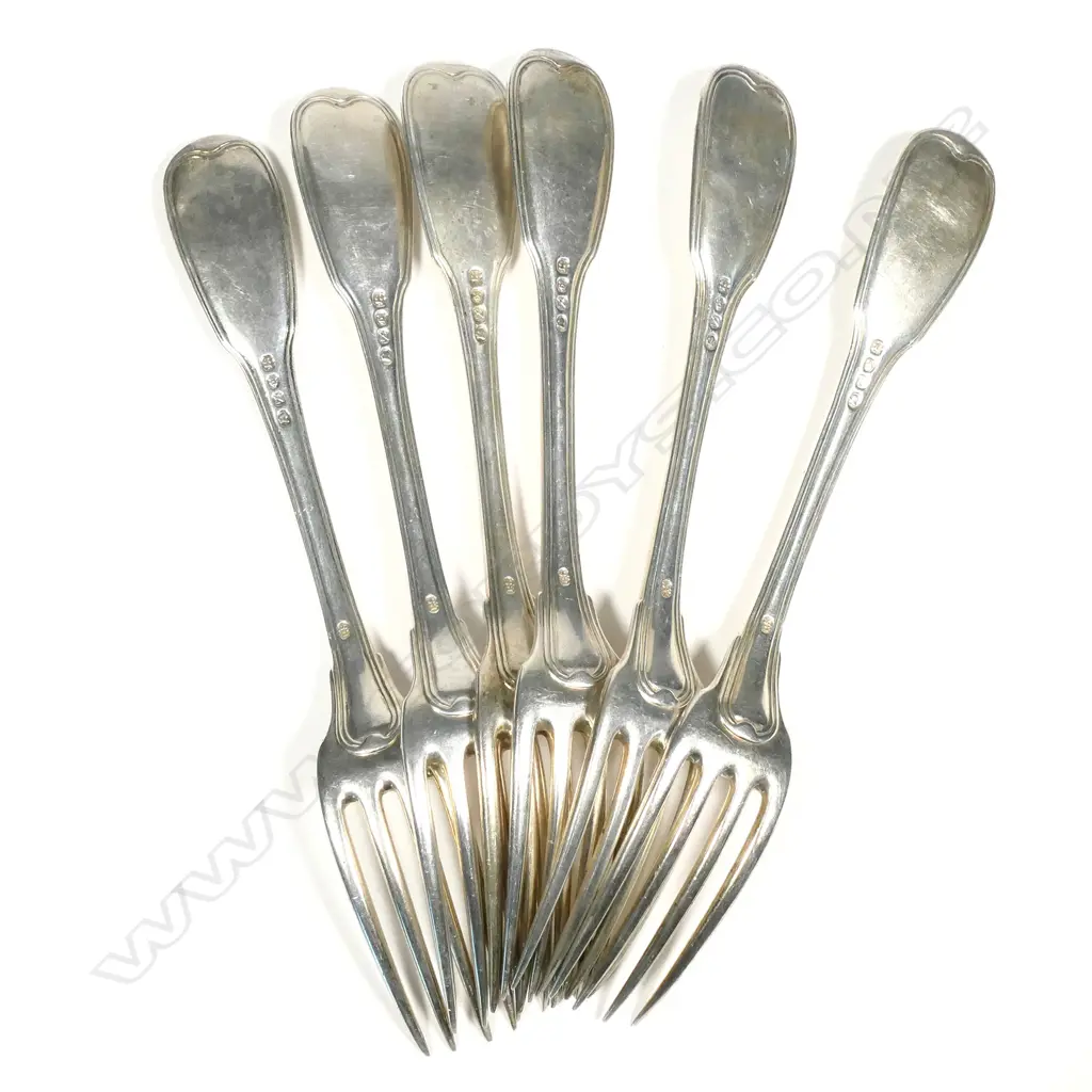 Six George III silver table forks Image 1++