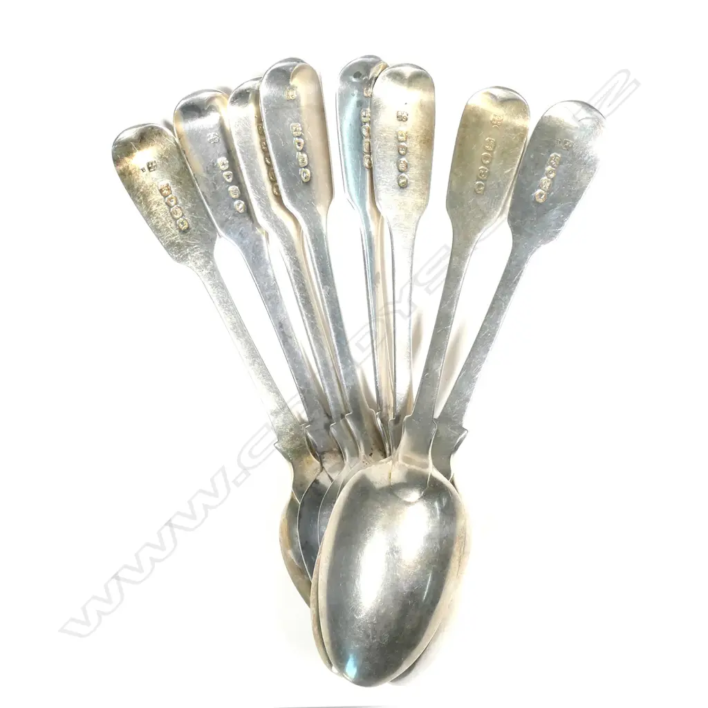 Six plus two Victorian silver dessert spoons Image 1++