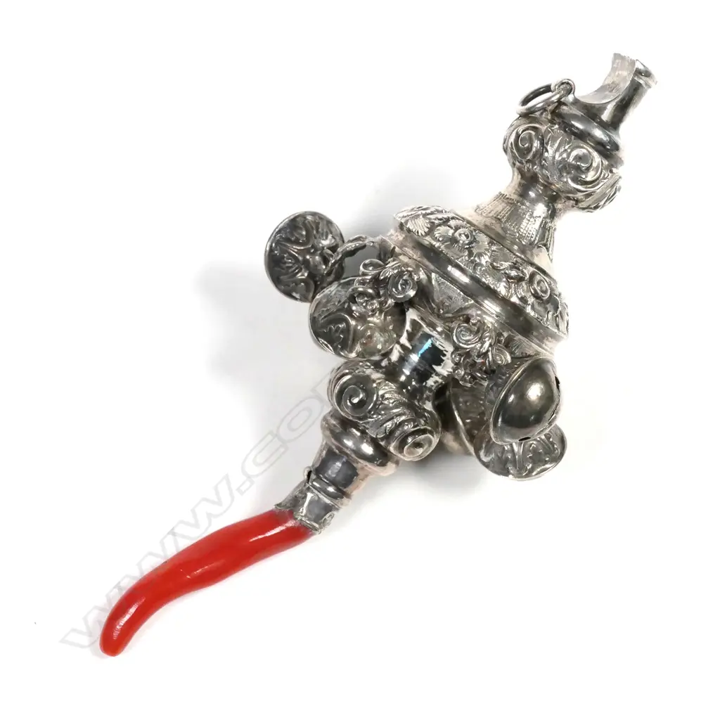 A Victorian silver and coral baby's rattle Image 1++