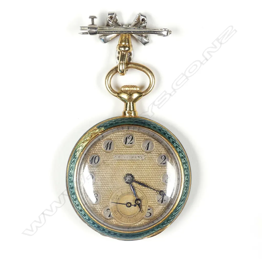 A lady’s early 20thC quality 18ct gold enamel and diamond set pendant watch Image 1++