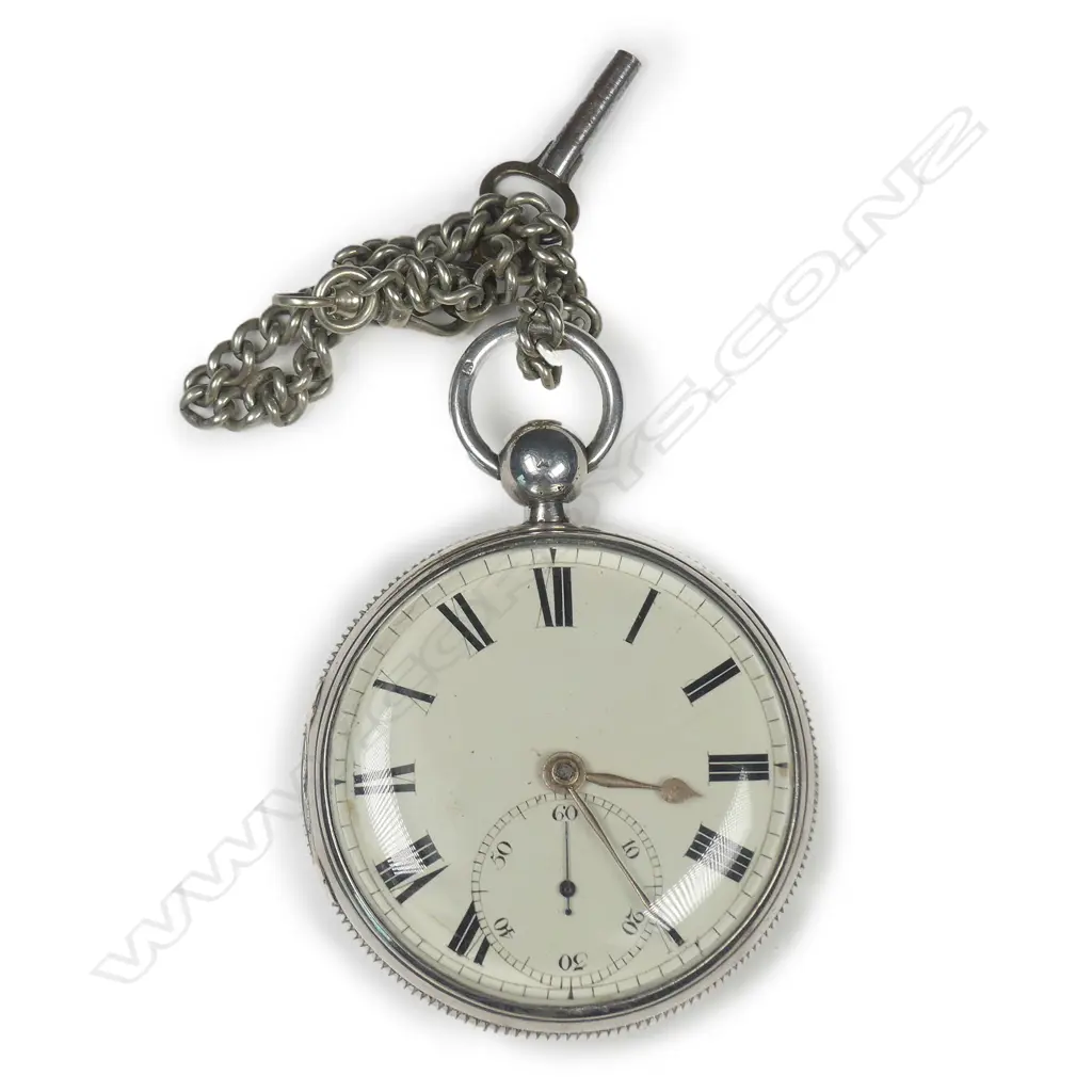 A large 19thC silver Samuel Yeomans fusee pocket watch with chain Image 1++