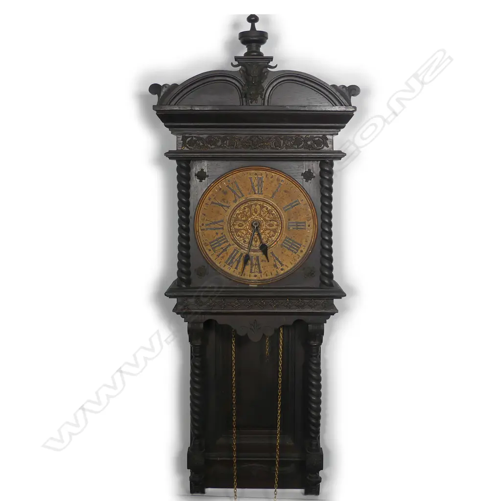 A late Victorian ebonised oak large wall clock Image 1++