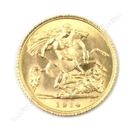 A 1914 gold half sovereign coin