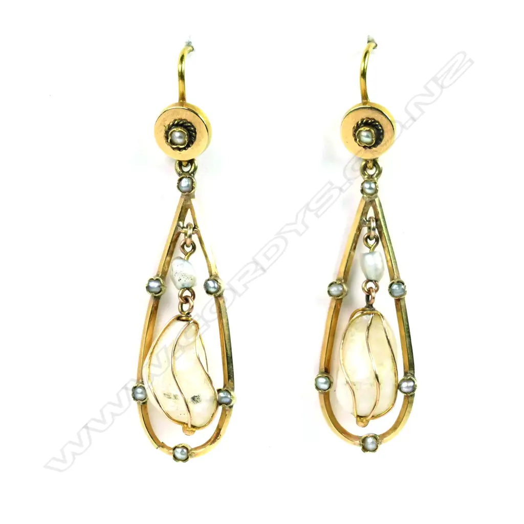 A pair of gold and pearl drop earrings Image 1++