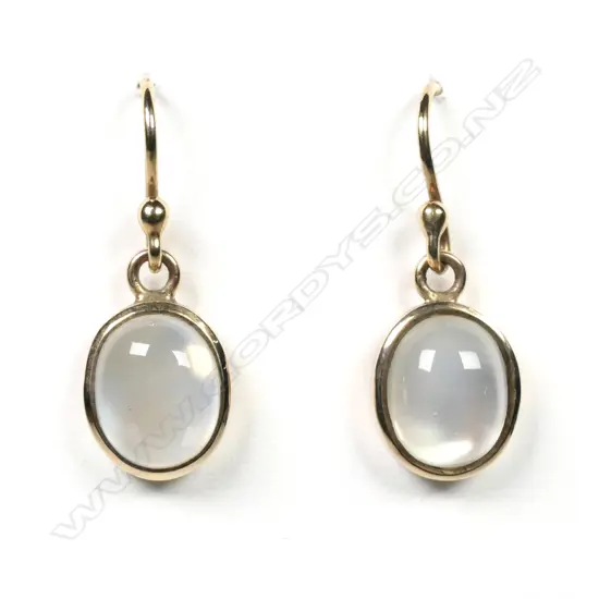 A pair of 9ct gold and moonstone earrings