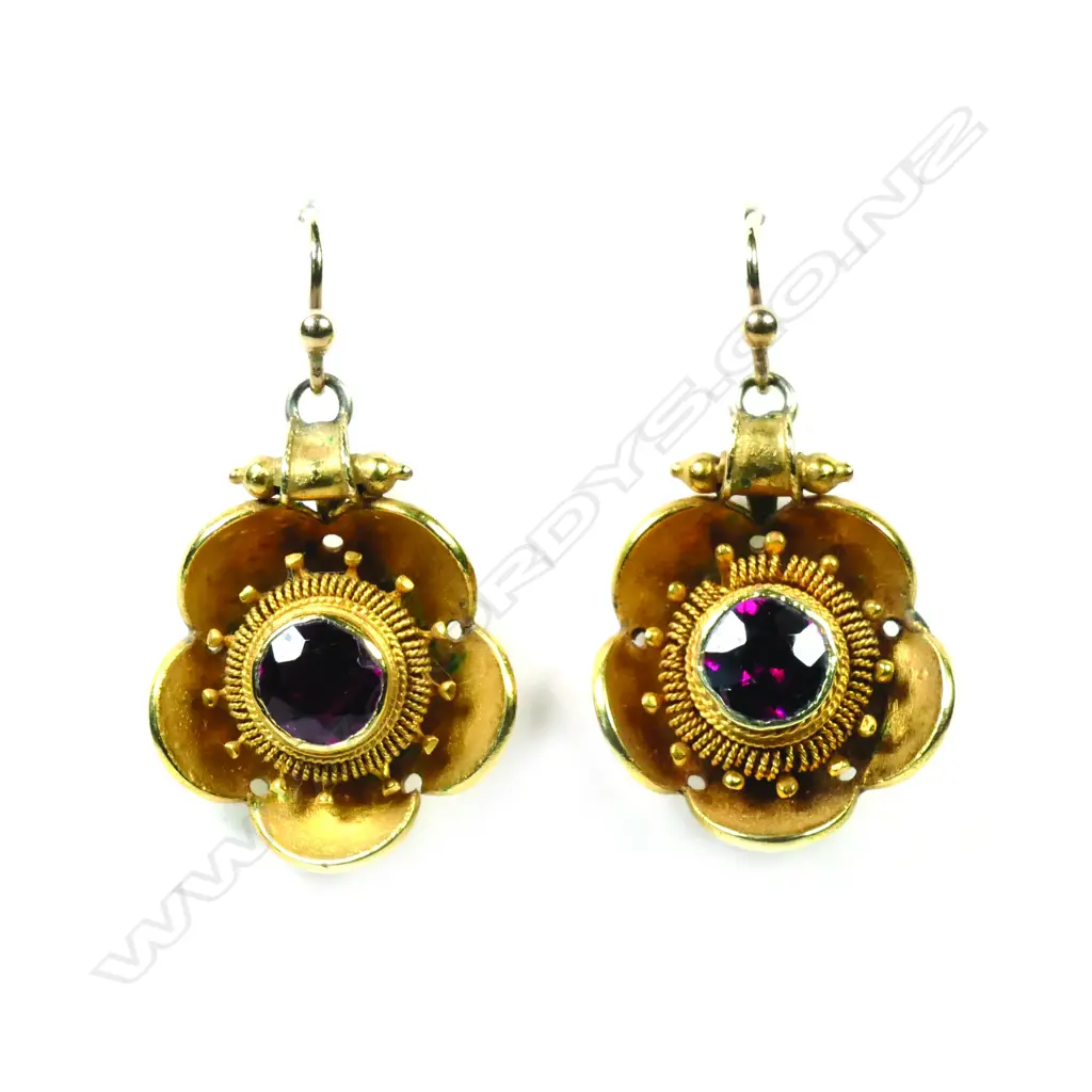 A pair of Victorian gold and garnet earrings Image 1++