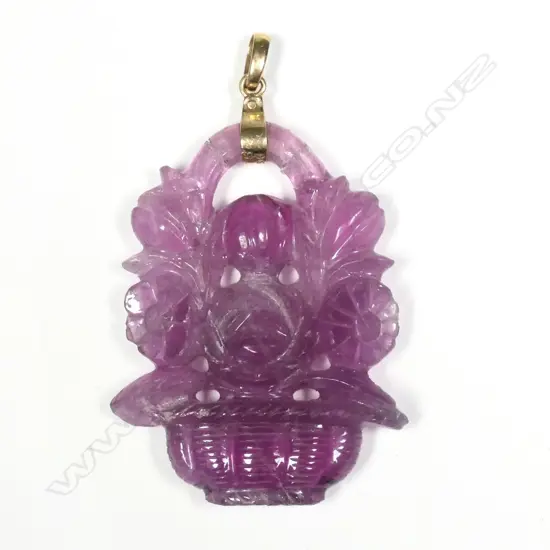 An amethyst floral basket carved pendant