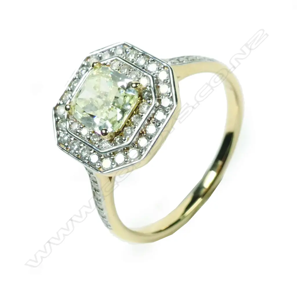 A 14ct gold diamond double halo Art Deco style ring Image 1++