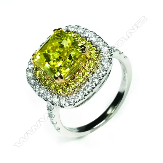 A platinum and 18ct gold diamond double halo Art Deco style ring