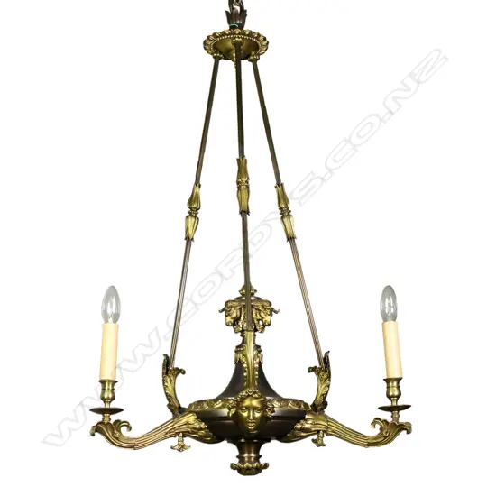 A later electrified 19thC French bronze and ormolu gasolier